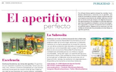 Hoy tenemos el gusto de aparecer en las páginas de @abcdesevilla, dentro de un reportaje con varias alternativas para disfrutar del «aperitivo perfecto» ?

#aceitunas #aperitivos #verano #olivas #gastronomía #cocina #alimentación #salud #España #Andalucía #Sevilla #Aljarafe