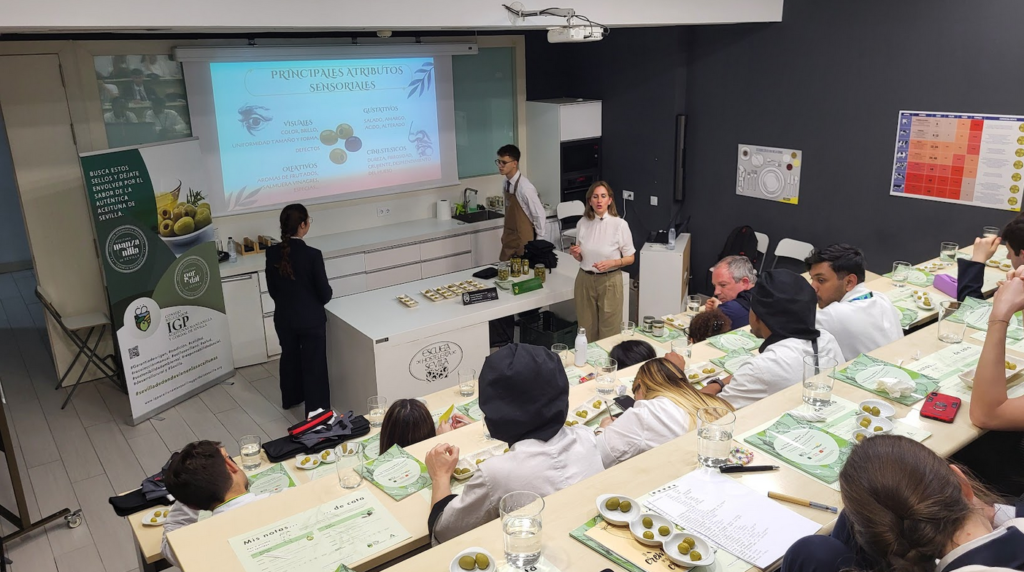 Estudiantes de cocina descubriendo el sabor de las aceitunas Manzanilla y Gordal de Sevilla, dentro del proyecto "Sabor Redondo de Sevilla" 