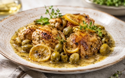 Pollo al limón con Aceitunas Manzanilla de Sevilla: un guiso mediterráneo lleno de sabor